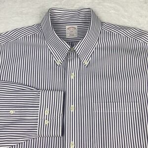 Brooks Brothers Dress Shirt Mens 17.5-6/7 Purple/White Stripes Regular No Iron